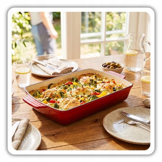 Hage - Gietijzeren Ovenschaal - Ovenschaal - Geëmailleerde Bakvorm - Voor Ovengerechten, Vlees, Taart en Ovenschotels - 3. 5 Liters - 32 x 23,5 x 6 cm - Rood