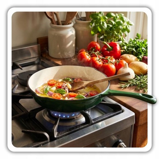 Hage - Frying Pan - Enameled Cast Iron Frying Pan - Cast Iron Frying Pan - Suitable for Induction, Gas & Oven - Ø20 x 4.5 cm - Dark Green