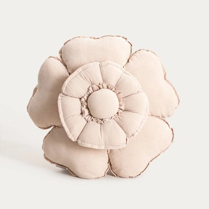 Homla - Kussen - Sierkussen - Woonkamerkussen - Bloemvormig Katoenen Sierkussen - Decoratief Gewatteerd Kussen voor Bank, Bed & Fauteuil - Ø45 cm - Ecru