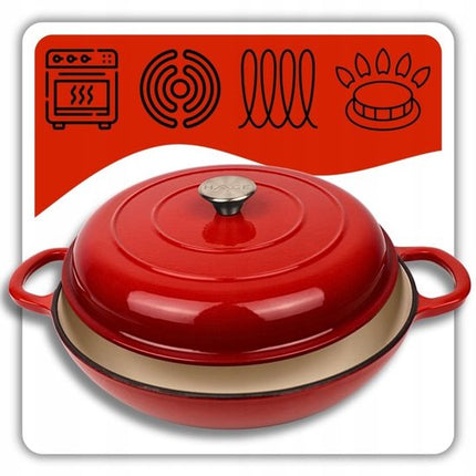 Hage - Braadpan - Geëmailleerde Gietijzeren Braadpan - Cast Iron Casserole - Geschikt voor Inductie, Gas & Oven - Inclusief Pannenonderzetter & Handgreepbeschermers - 3 Liters - Ø30 x 10.5 cm - Rood