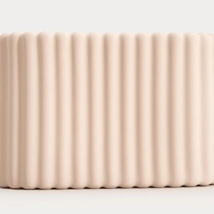 HOMLA - Solvani Badkamer Beker - Tandenborstelhouder - Badkamer Accessoire - Geribbeld Design - Opberger voor Tandenborstels & Accessoires - Steenware Mok - 13.9 x 6.7 x 8.8 cm - Beige