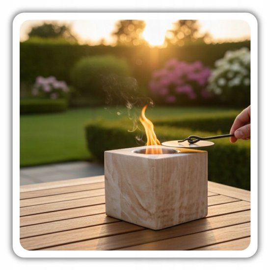 Hage - Bio Fireplace - Bio-ethanol Tabletop Fireplace - Smokeless Freestanding Bio Fireplace - For Indoor, Garden & Patio - 10 x 12 cm - Marble Look