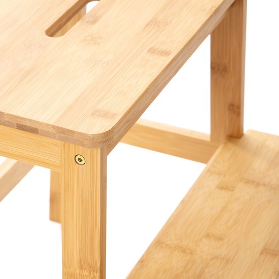 HOMLA - Stapelbarer Hocker mit Stufe - Bambus Natur - 42,7 x 40 x 49,6 cm
