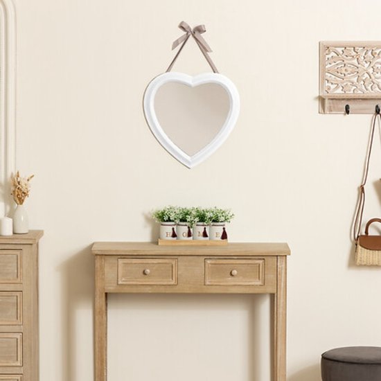 Heart-Shaped Mirror - Wall Mirror with Alexia Ribbon - Decorative Heart Mirror - Modern Mirror for Bedroom & Hallway - 40 cm - White