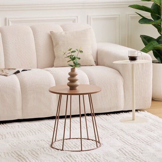 Coffee table and side table round Ø 38 cm metal terracotta brown – compact size