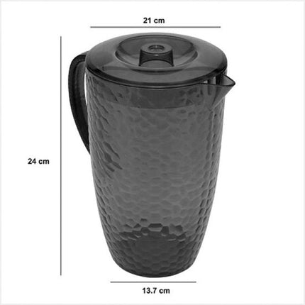 Jug - Schenkkan - Waterkan - Set van 2 - Grote Limonadekan met Deksel - Kunststof - 2L - 21x13.7x24 cm - Charcoal Grijs