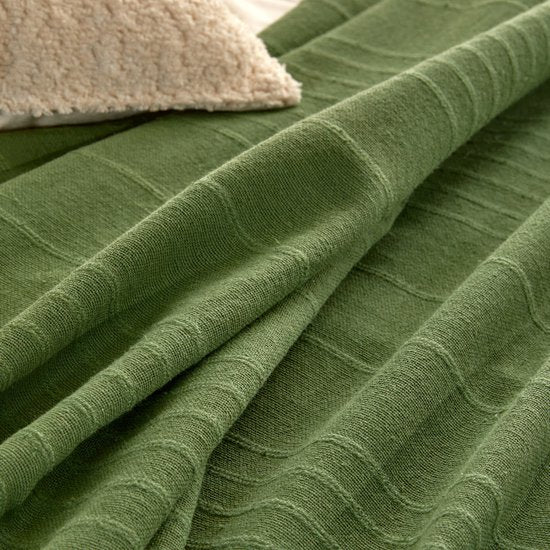 Atmosphera Throw - dark green - 230 x 250 cm - cotton - with fringe - bedspread - throw - blanket