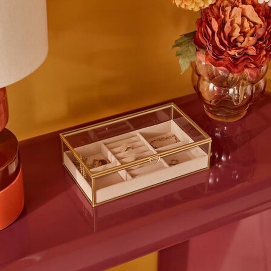 Atmosphera Schmuckkästchen Classico - 24 x 14 x 7 cm - transparent / beige - Schmuckkästchen mit Deckel - Fächereinteilung - Luxusgeschenk