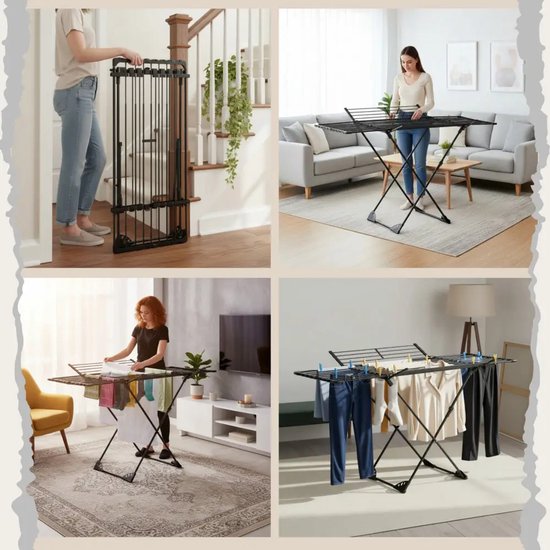 Kinghoff Foldable Drying Rack – Up to 20 kg – 108-180 cm – Black