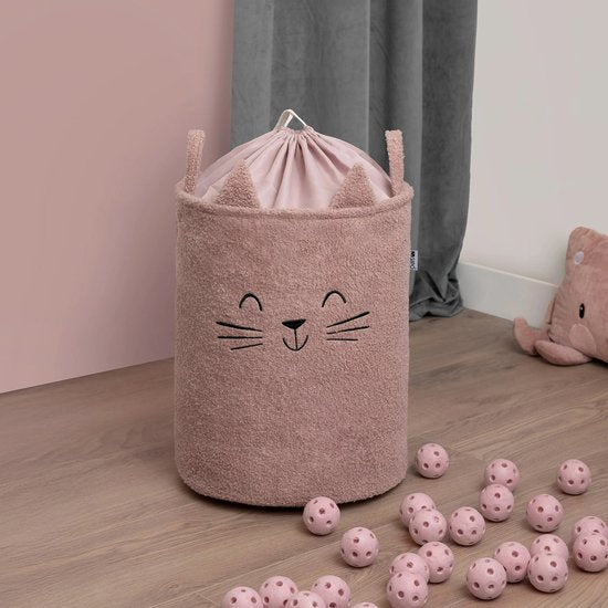 SIPO Spielzeugkörbe Bouclé – 2er-Set – Bär/Katze Design – 43 L – Beige/Rosa