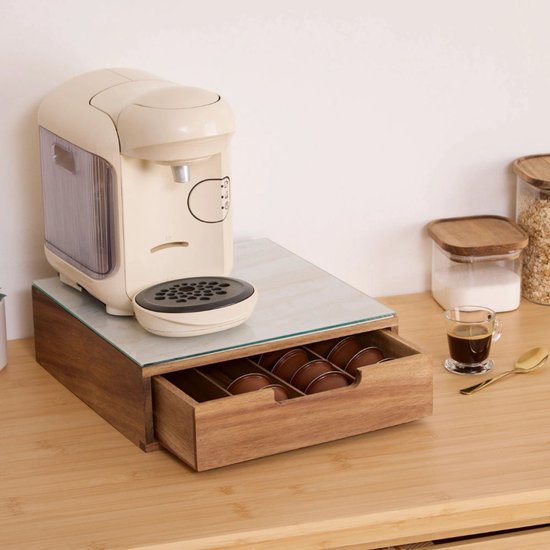 Kaffeekapselhalter Akazie mit Schublade Five® - Holz - Sortierfächer | Dekorativ | Nespresso-Kapselhalter | Dolce Gusto-Kapselhalter