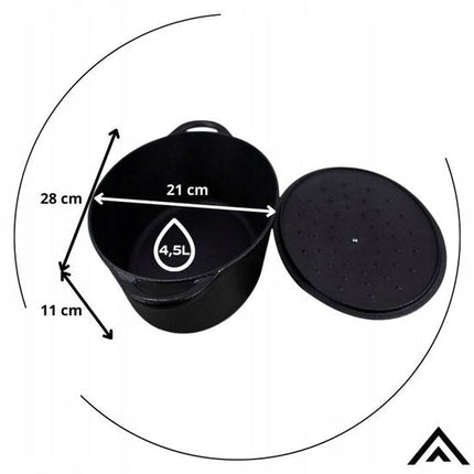 Hage - Braadpan - Gietijzeren Braadpan met Deksel - Voor Inductie, Gas, Oven, Grill en Vuur - 4.5 Liters - 28 x 21 x 11 cm - Zwart