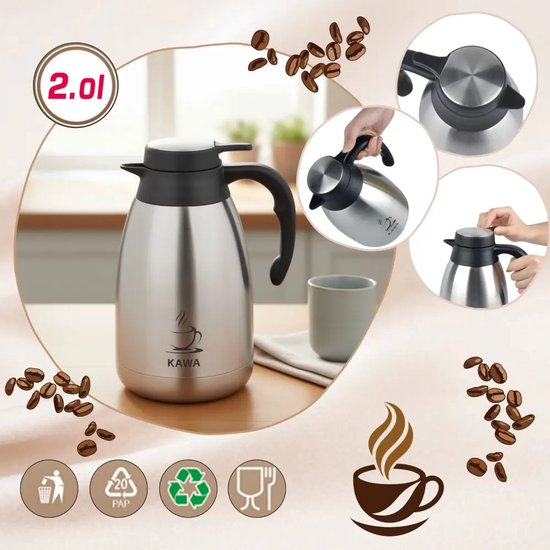 Kinghoff KH-2094 thermoskan 2 liter met COFFEE-label – dubbelwandig RVS – foto 4
