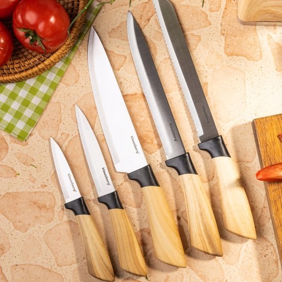 Klausberg - Knife Set - 6-Piece - Kitchen Knife Set - 5 Stainless Steel Kitchen Knives - Knife Holder - Professional Chef's Knives - Kitchen Accessories with Knife Block - Wood Look