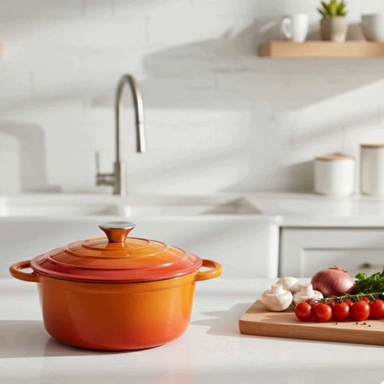 Hage - Cast Iron Dutch Oven - Pot with Lid - Enamelled Casserole & Stew Pot - Oven-safe & Suitable for Induction - Even Heat Distribution - 3 Litres - Ø22 x 13 cm - Orange