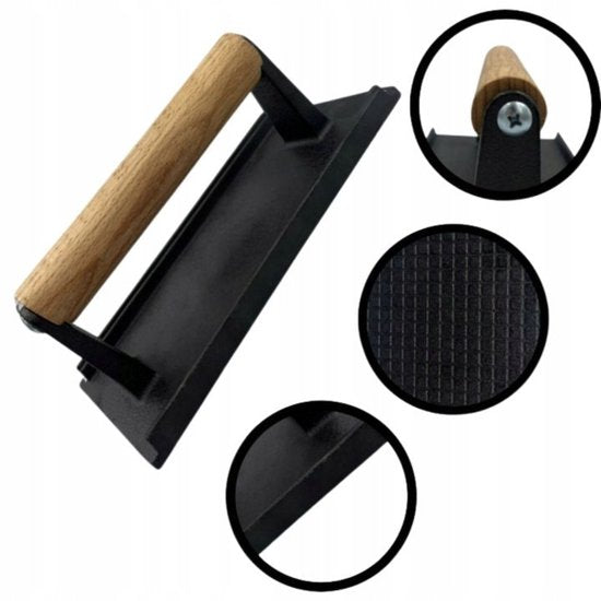 Hage - Hamburger Press - Cast Iron Burger Press - Smash Burger Press - Hamburger Press with Wooden Handle - For BBQ, Grill & Frying Pan - 20 x 10 cm - Black