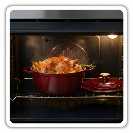 Hage - Braadpan - Geëmailleerde Gietijzeren Braadpan - Casserole - Geschikt voor Inductie, Gas & Oven - Inclusief Pannenonderzetter & Handgreepbeschermers - 5 Liter - Ø26 x 18 cm - Rood