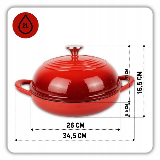 Hage - Bread Baking Pan - Cast Iron Bread Pan with Lid - Enamelled & Oven Safe - For Crusty Bread, Roasting & Baking - Suitable for Induction & Gas - Includes Pot Holder and Hand Protectors - 2 Litres - Ø26 x 16.5 cm - Red