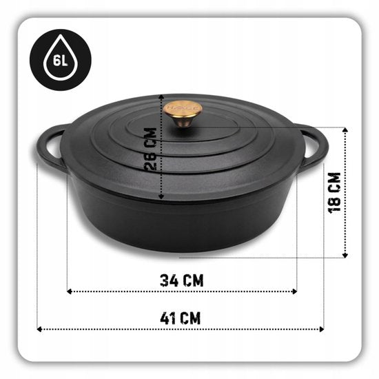 Hage - 2-Piece Set - Cast Iron Dutch Oven Set - 2.85 L + 6 L - Enameled Dutch Ovens with Lid - Baking Dishes for Bread, Meat, and Casseroles - Induction - Dutch Oven - Black
