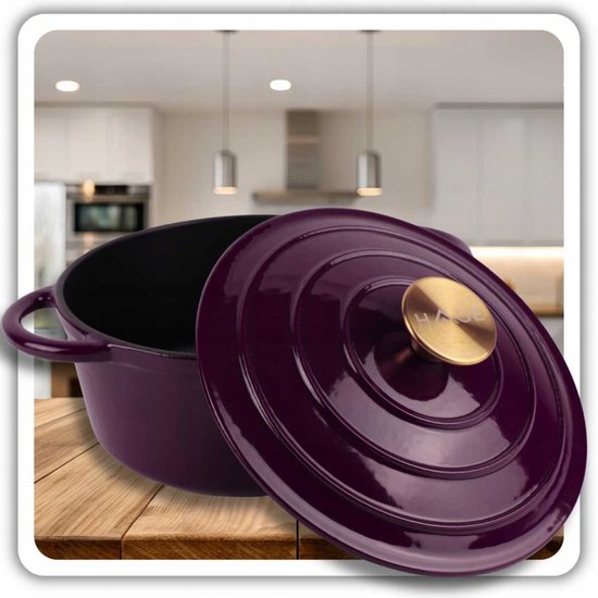 Gietijzeren braadpan met emaille – Ø 26 cm, 5 liter, baksteenpaars – foto 5