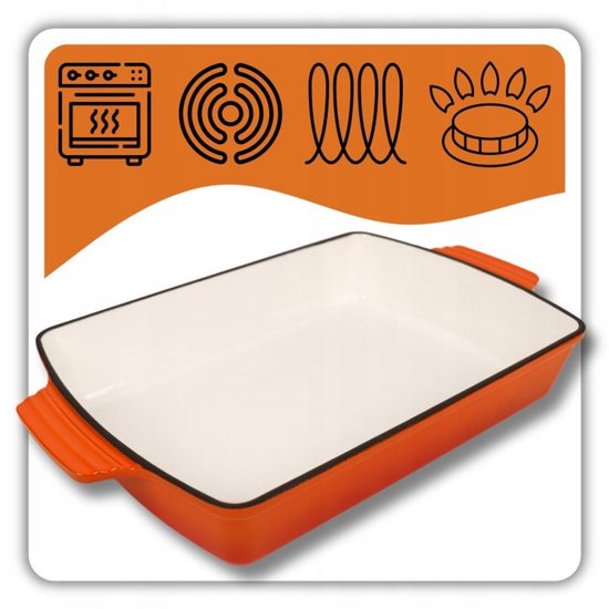 Hage - Gusseiserne Auflaufform - Auflaufform - Emaillierte Backform - Für Ofengerichte, Fleisch, Kuchen und Aufläufe - 3,5 Liter - 32 x 23,5 x 6 cm - Orange