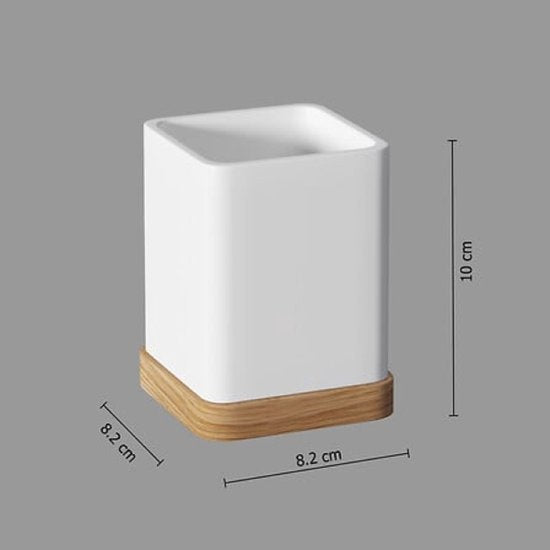 Natureo Bathroom Accessory Set - Luxury Bathroom Set - Bathroom Accessories Set - Toilet Brush - Toothbrush Holder - Soap Dispenser 300 ml - Polyresin / ASH - White