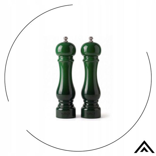 Hage - Manual Pepper and Salt Mills - Salt & Pepper - Ceramic Grinder - Adjustable Grind - 100 ml - Ø5.5 x 22 cm - Bottle Green