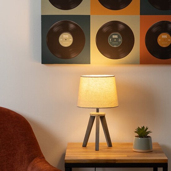 Atmosphera - Tischlampe - Nachtlampe - Mini-Tischleuchte mit Holzbeinen - Design-Bettlampe - Innenraumbeleuchtung - Kleine moderne Tischlampe - E14 - 25W - Holz - ca. Ø18,5 x 30,5-32 cm - Elfenbein