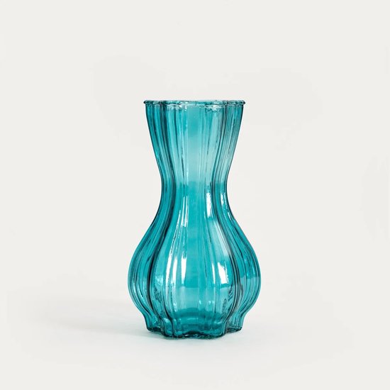 Homla - Vase - Flower Vase - Glass Vase - Decorative Flower Vase with Wavy Edge - Modern Design Vase for Fresh & Dried Flowers - 13 x 25 cm - Turquoise