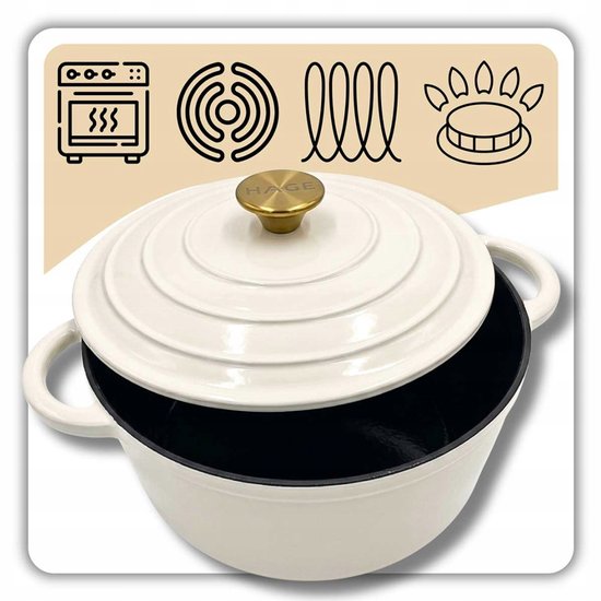 HAGE Cast Iron Enameled Pan 26 cm 5L Cream