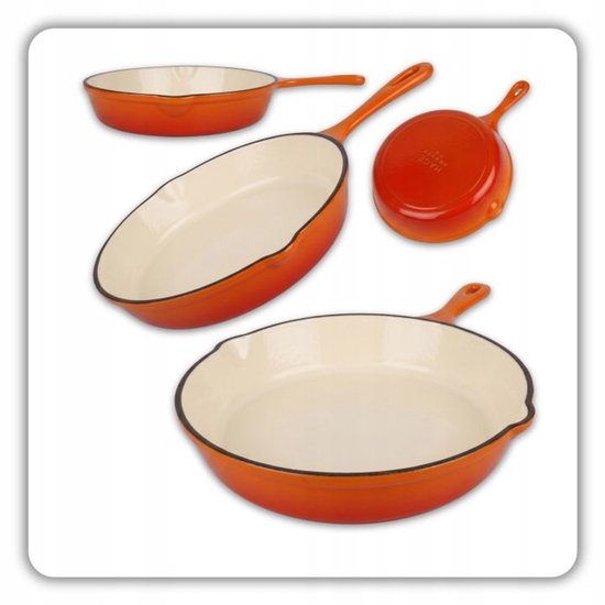 Hage - Frying Pan - Enameled Cast Iron Frying Pan - Cast Iron Frying Pan - Suitable for Induction, Gas & Oven - Ø20 x 4.5 cm - Orange