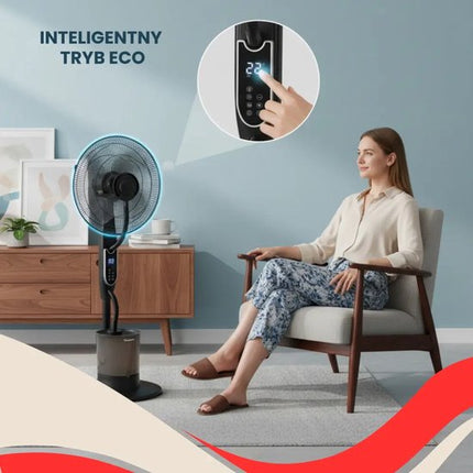 Klausberg - Mist Ventilator - Staande Ventilator - Vloerventilator met Verneveling - Luchtbevochtiger 5L - Afstandsbediening LED & Timer - Koelventilator met Watervernevelaar - Air Cooler met Oscillatie 90° - 90W - Ø16inch - Zwart
