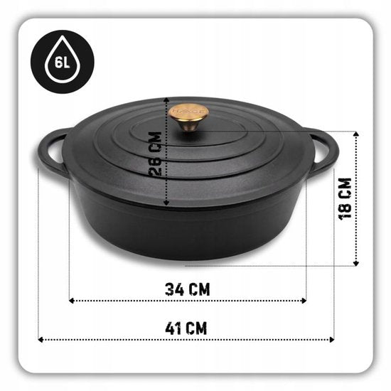 Hage Gusseisen-Bräter mit Deckel – 6 L – Mattschwarz