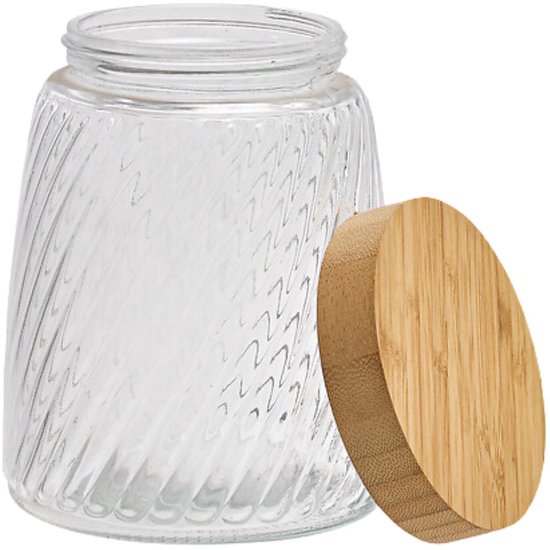Vorratsglas Food Essentials Ventura - Küche - geriffeltes Glas / Bambus - 1,3 Liter - luftdichter Schraubdeckel - Vorratsbehälter - Aufbewahrungsgläser
