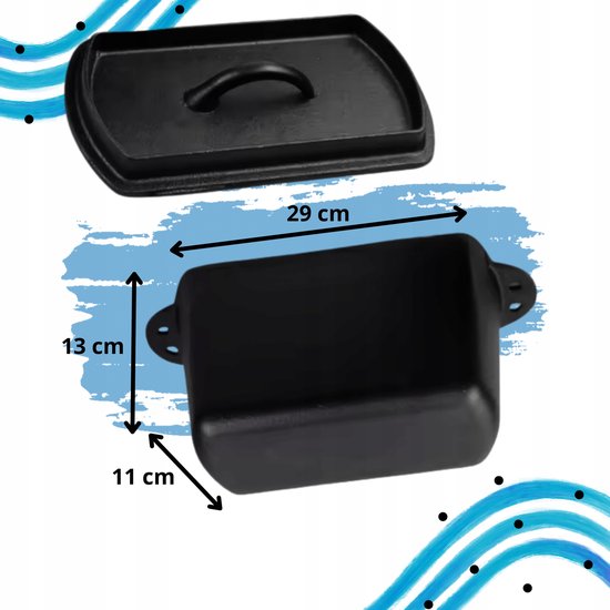 Hage gietijzeren bakvorm met deksel, 3,5 liter, 29 x 11 x 13 cm, zwart