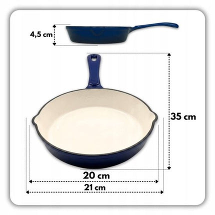 Hage - Koekenpan - Geëmailleerde Gietijzeren Koekenpan - Cast Iron Frying Pan - Geschikt voor Inductie, Gas & Oven - Ø20 x 4.5 cm - Blauw