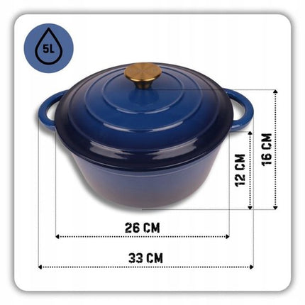 Hage - Braadpan - Geëmailleerde Gietijzeren Braadpan - Casserole - Geschikt voor Inductie, Gas & Oven - Inclusief Pannenonderzetter & Handgreepbeschermers - 5 Liter - Ø26 x 18 cm - Blauw