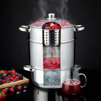 Klausberg Stoomsapcentrifuge - Steam Juicer voor Fruit & Groenten - Inductie Geschikt - Sapmaker met Slang - 8L - RVS - Ø26cm - Zilver