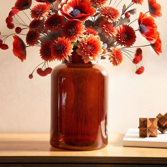 Homla - Tenno Blumenvase - Dekorative Vase - Modernes Design - Große Glasvase für Trockenblumen & Blumensträuße - Skandinavisches Interieur - Stilvolles Wohnaccessoire - Ø 14,5 x 25,5 cm - Braun