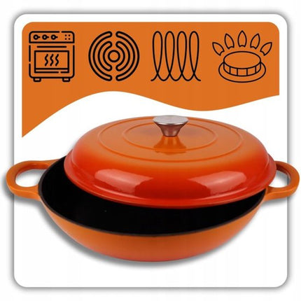 Hage - Braadpan - Lage Gietijzeren Braadpan met Deksel - Geëmailleerd - Oven & Inductie Geschikt - Voor Braden, Stoven en Ovenschotels - 3 Liters - 40.5 x 30 x 10.5 cm - Oranje