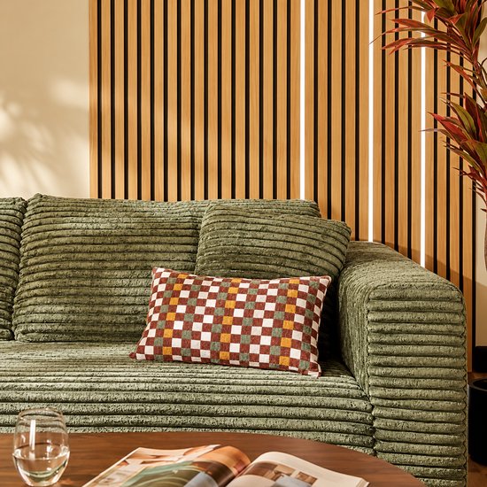 Sierkussen - Dambord Patroon - Afneembare Hoes - Rits - Wasbaar - Decoratief Kussen - Binnengebruik - Voor Bank, Bed en Fauteuil - Woonkamerdecoratie - Polyester - 30 x 50 cm - Terracotta