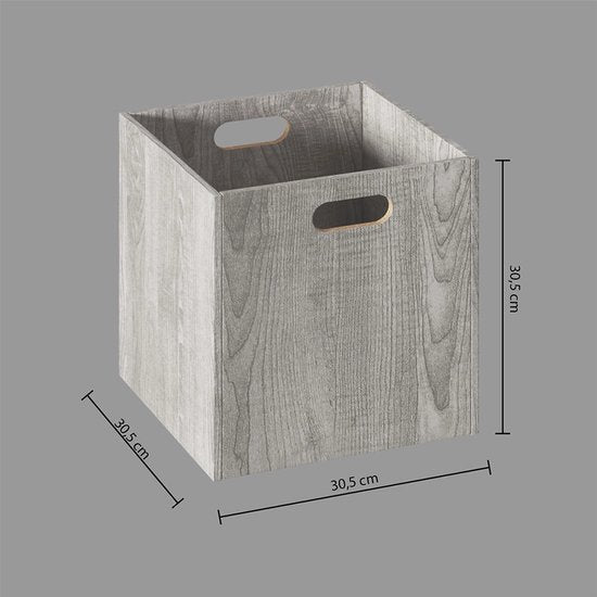 5Five Storage basket / cupboard basket - Grey wash - 31 x 31 x 31 cm - 29 liters - Cube unit baskets - Wood - Foldable - Crates