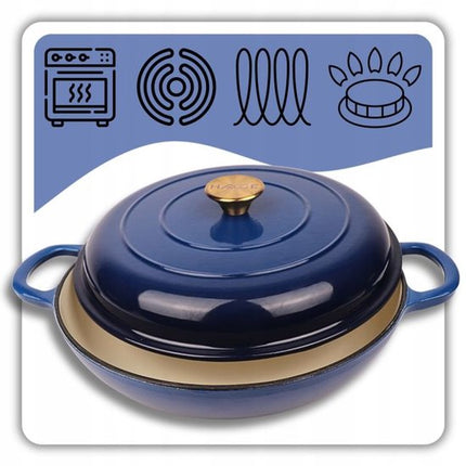 Hage - Braadpan - Geëmailleerde Gietijzeren Braadpan - Cast Iron Casserole - Geschikt voor Inductie, Gas & Oven - Inclusief Pannenonderzetter & Handgreepbeschermers - 3 Liters - Ø30 x 10.5 cm - Blauw