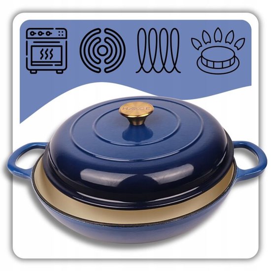 Hage - Casserole - Enameled Cast Iron Casserole - Cast Iron Casserole - Suitable for Induction, Gas & Oven - Includes Trivet & Handle Protectors - 3 Liters - Ø30 x 10.5 cm - Blue