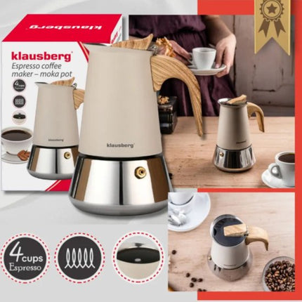 Klausberg Espresso Koffiemaker - 200 ml Inductie – RVS – KB-7994 Beige