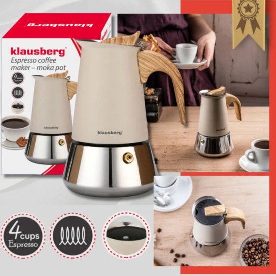 Klausberg espresso koffiemaker (moka pot) 200 ml – inductie, RVS, beige – foto 4
