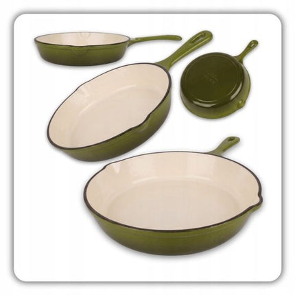 Hage - Koekenpan - Geëmailleerde Gietijzeren Koekenpan - Cast Iron Frying Pan - Geschikt voor Inductie, Gas & Oven - Ø20 x 4.5 cm - Olijfgroen