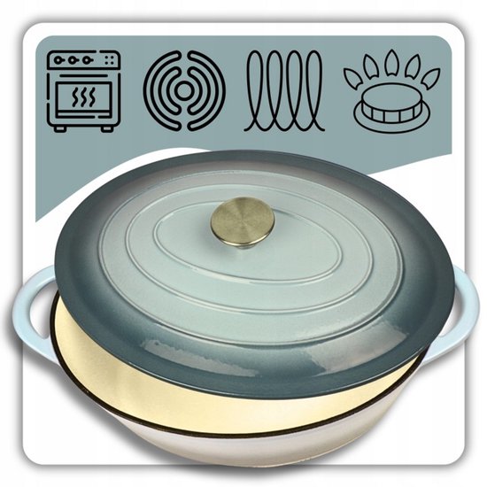 Hage - Cast Iron Casserole - Dutch Oven - Cast Iron Casserole with Lid - Enamelled - Suitable for Induction & Oven - 6 Litres - 34 x 26 x 18 cm - Pastel Teal