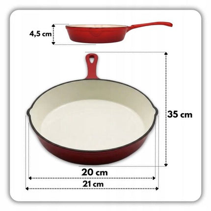 Hage - Koekenpan - Geëmailleerde Gietijzeren Koekenpan - Cast Iron Frying Pan - Geschikt voor Inductie, Gas & Oven - Ø20 x 4.5 cm - Rood