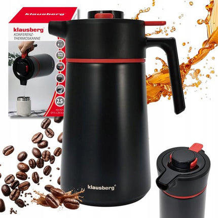 Thermoskan - Vacuüm Thermosfles - Isolerende Koffiekan met Houten Handvat - BPA-vrij - 2.5 Liter - RVS 304 - Zwart